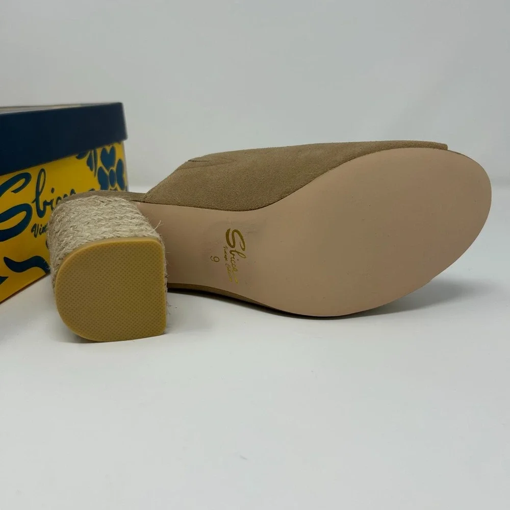Sbicca Vintage Collection Helena Women 9 Sandal Natural Suede Block Heel Slip On